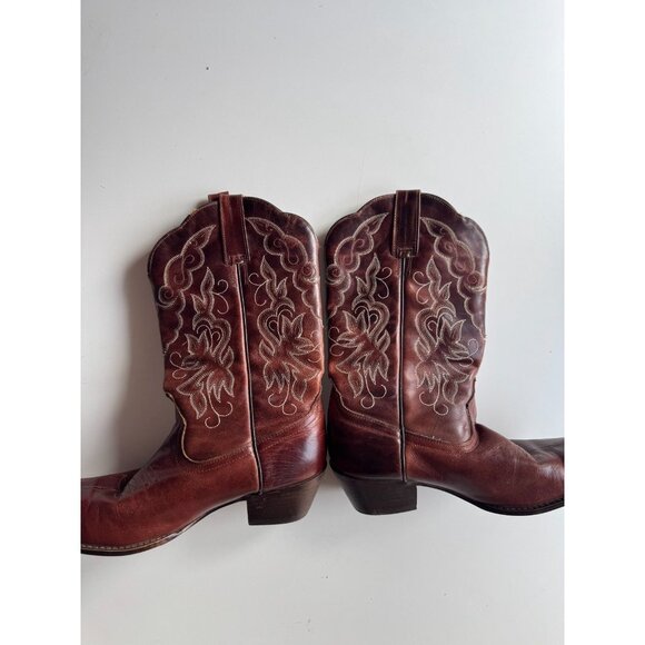 OAK TREE FARMS Dark Brown Embroidered Leather Cowboy Boots, Size 9.5 - Picture 9 of 16